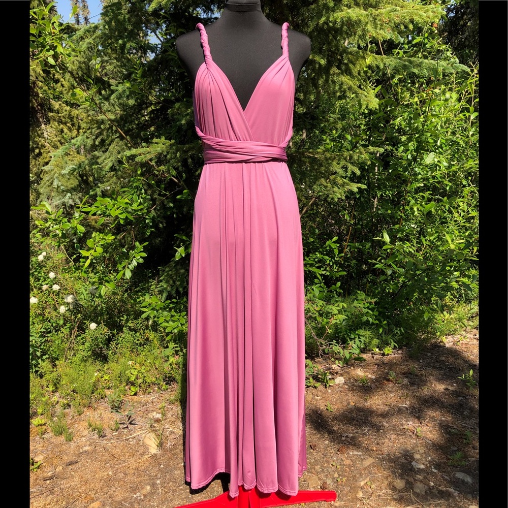 NEW Lotus Pink Infinity Tie Multiway Open Back Maxi Dress Formal Gown Size XS